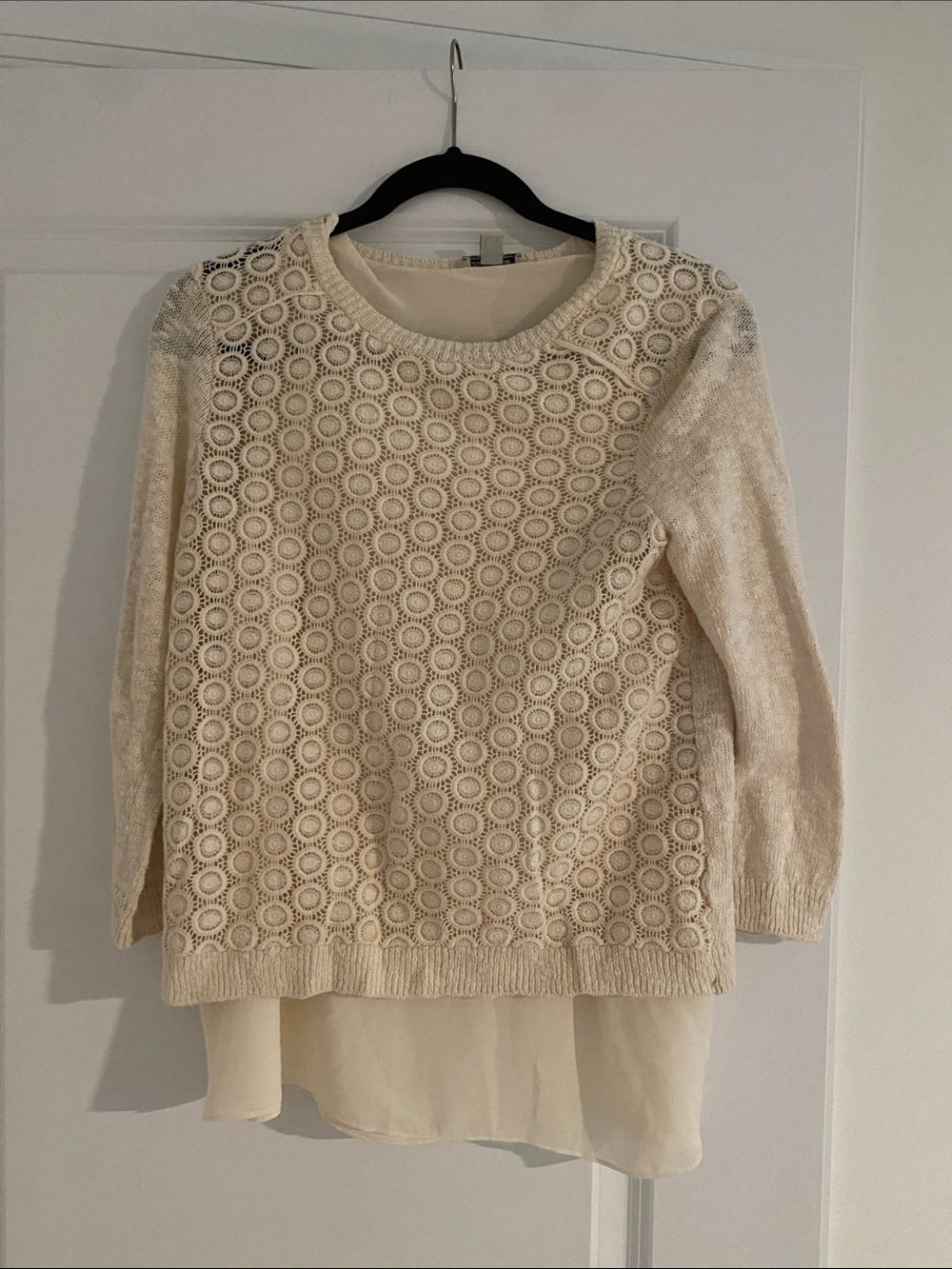 Lucky Brand Cream Lace-Front Layered Knit Top